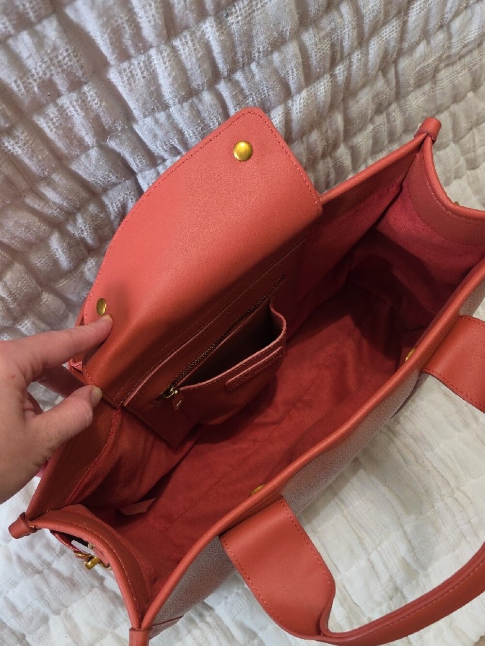 Steve Madden Terracotta/Hot Sauce Satchel Tote with Logo Strap And Cardholder - Picture 5 of 7